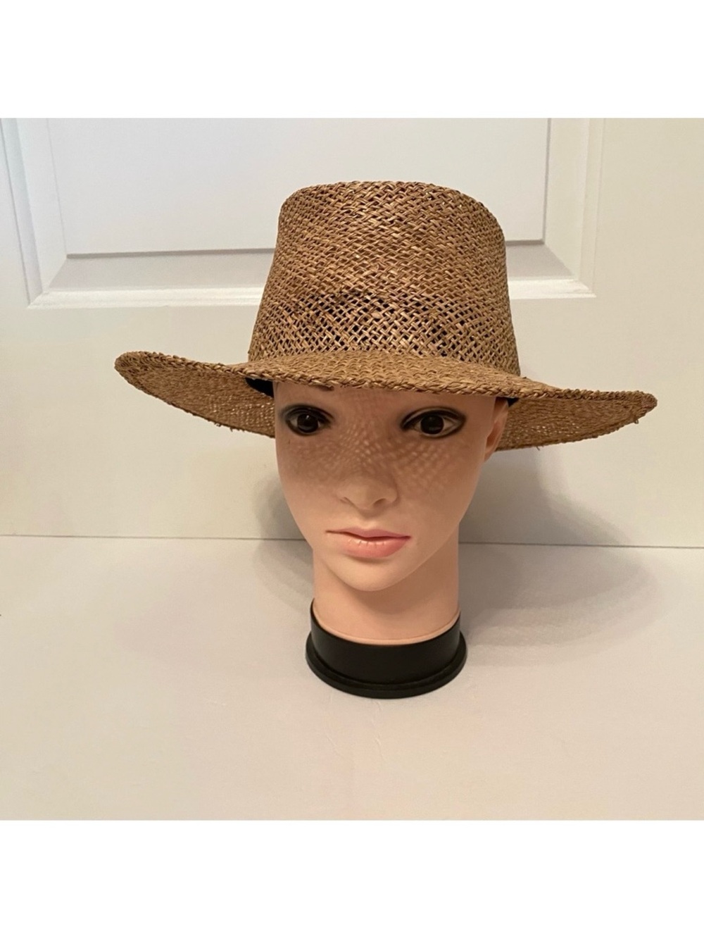 IMPERIAL HEADWARE HAT NATURAL TAN WOVEN STRAW BRIM GAMBLER USA SIZE S/M